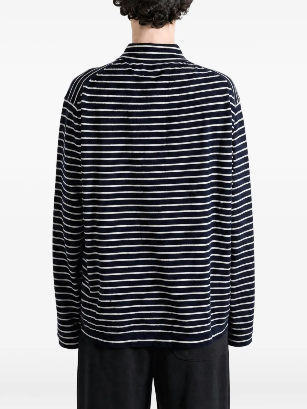 The Elder Statesman Superlight Striped Long-sleeve Polo Shirt in Blue, view 4