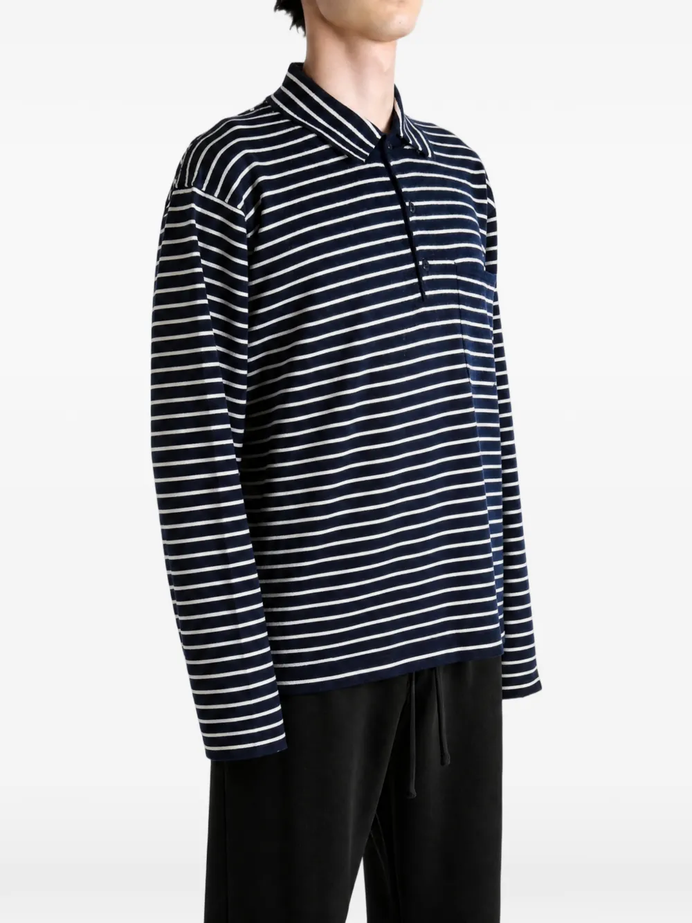 The Elder Statesman Superlight Striped Long-sleeve Polo Shirt in Blue, view 3
