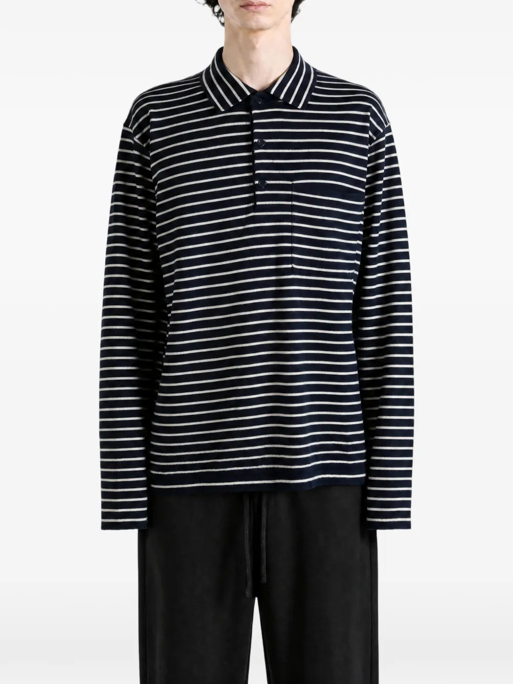 The Elder Statesman Superlight Striped Long-sleeve Polo Shirt in Blue, view 2