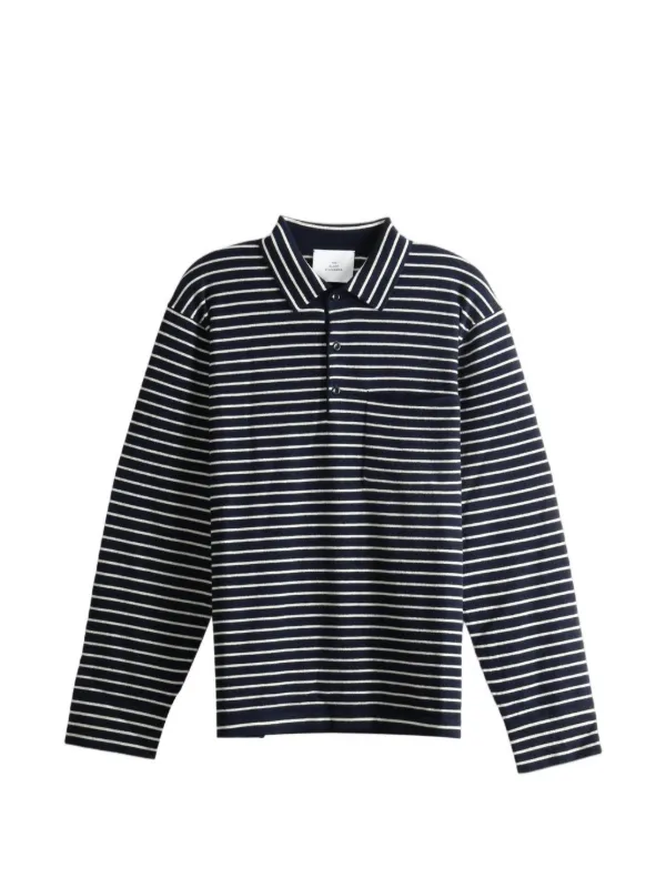 The Elder Statesman Superlight Striped Long-sleeve Polo Shirt in Blue