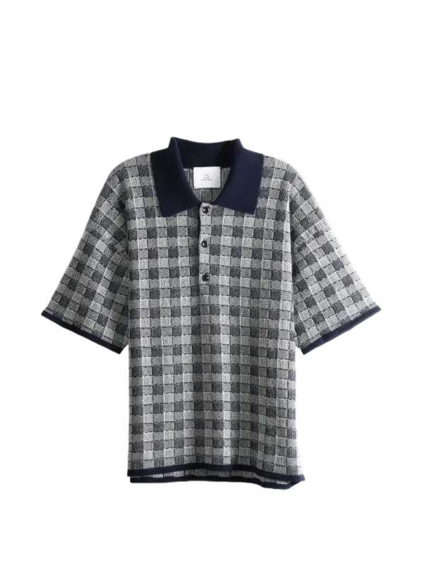 The Elder Statesman Check-pattern Short-sleeve Polo Shirt in Grey