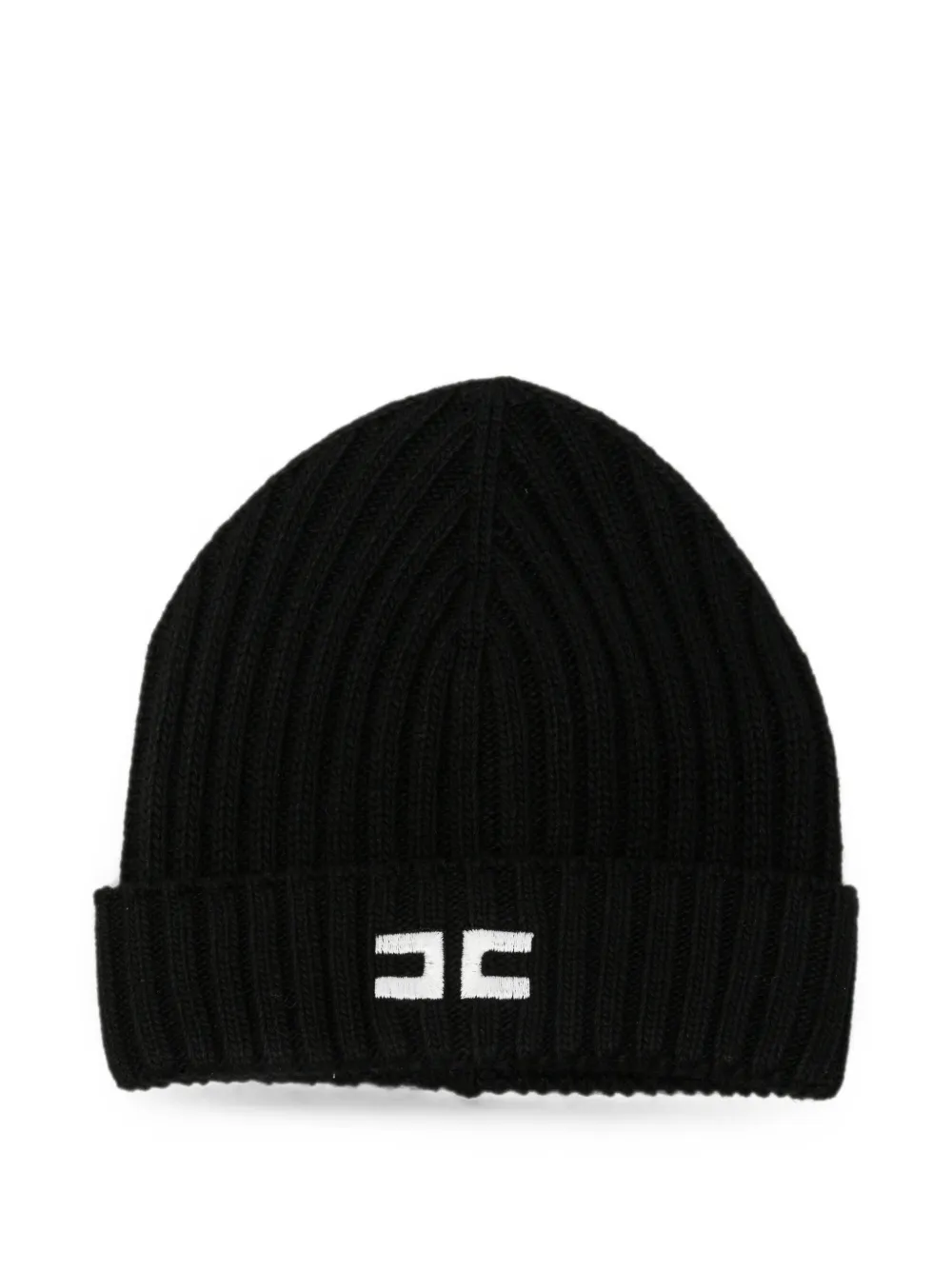 Elisabetta Franchi La Mia Bambina ribbed-knit logo-embroidered beanie hat - Nero