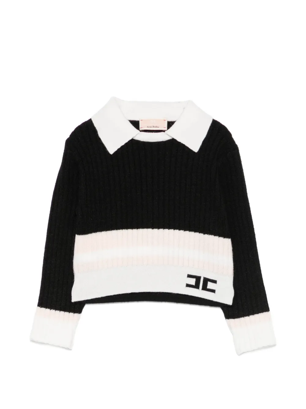 Elisabetta Franchi La Mia Bambina ribbed-knit logo-patch sweater - Nero