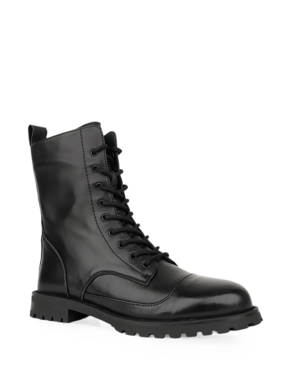 LINDA BAUMANN lace-up leather combat boots Zwart