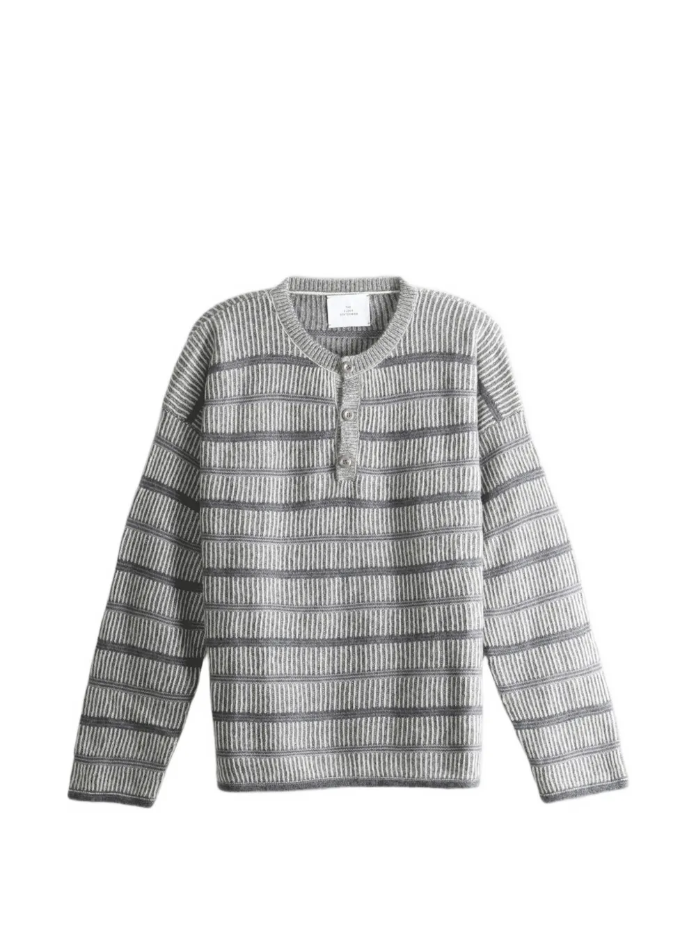 The Elder Statesman Striped Button-neck Sweater In Gray