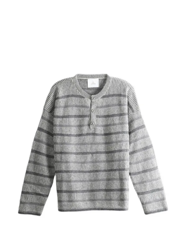 The Elder Statesman Striped Button-neck Sweater in Grey