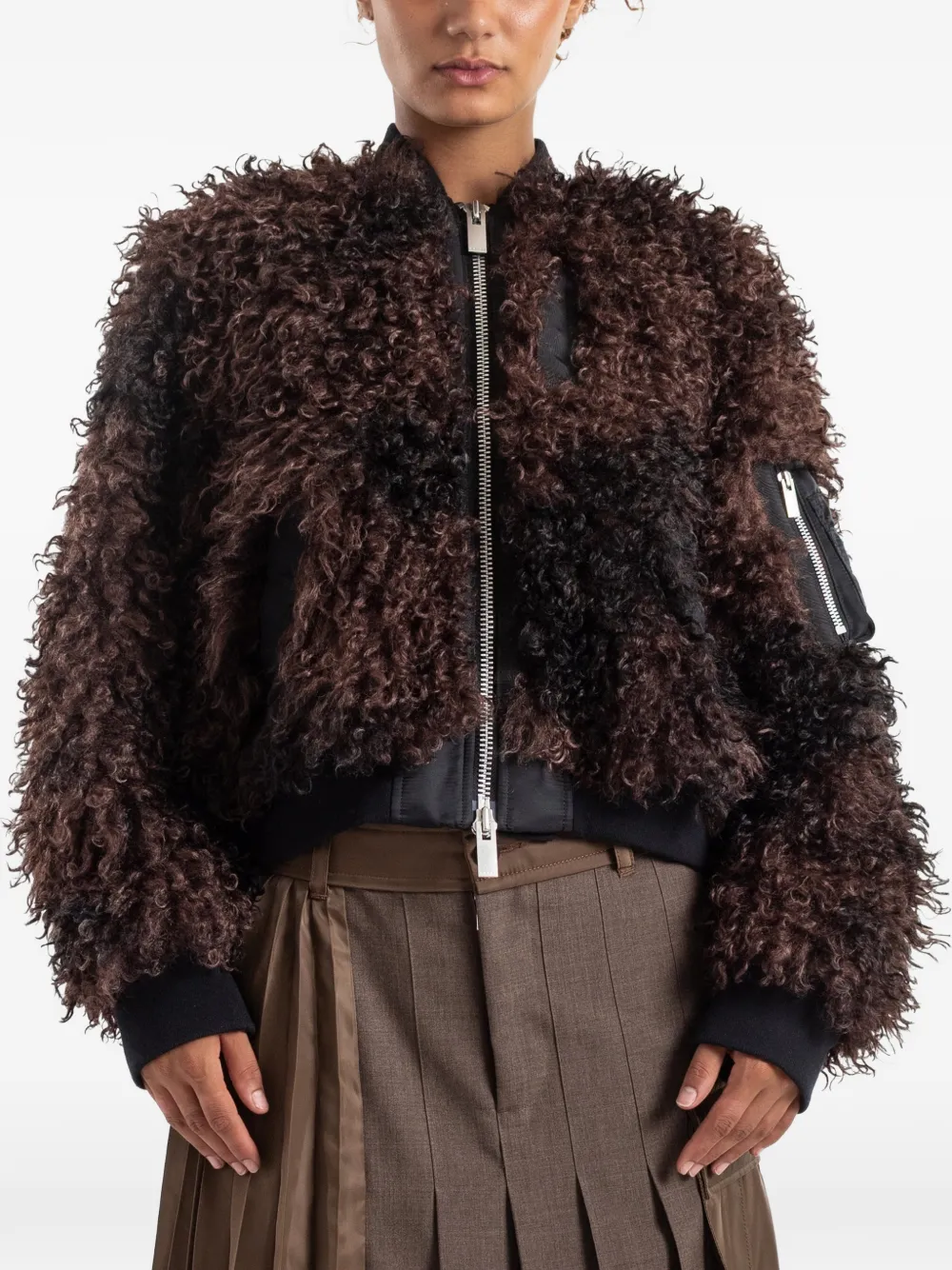 sacai faux-fur panelled jacket - Braun