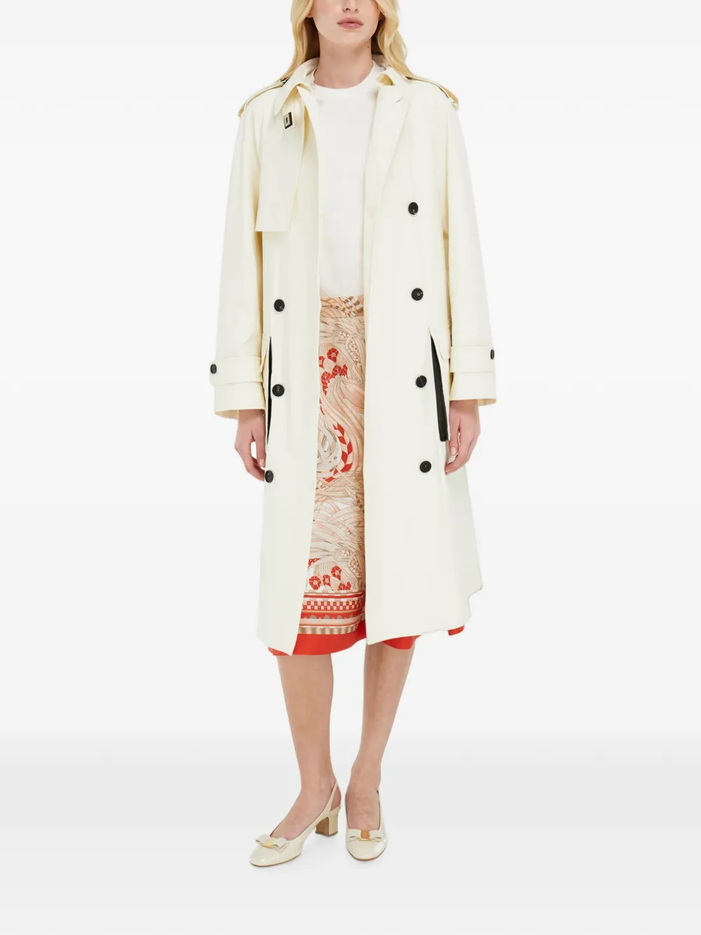 Ferragamo Maxi-rok met hanen-print Beige
