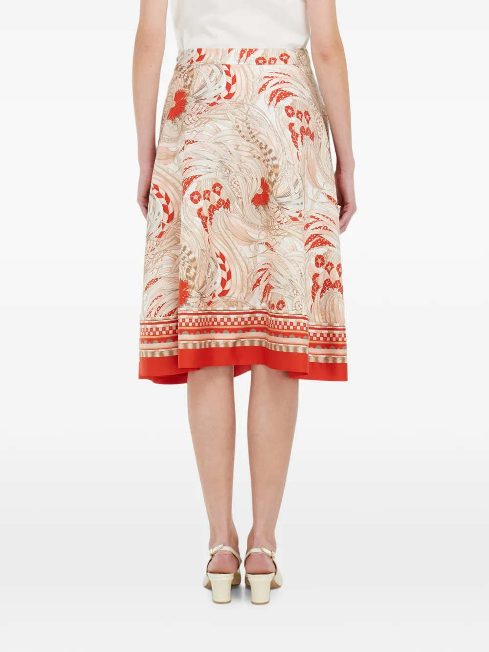 Ferragamo Maxi-rok met hanen-print Beige