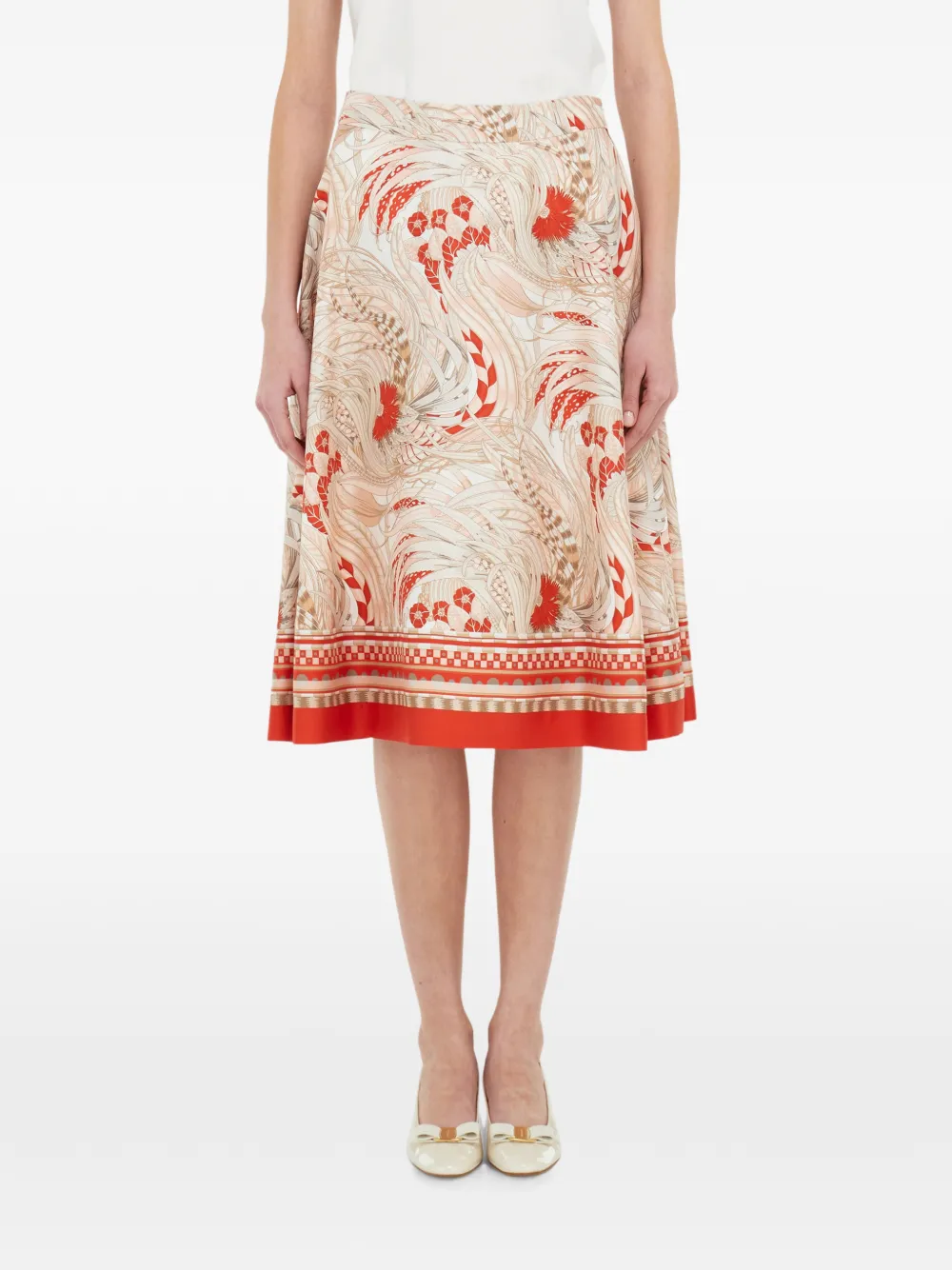 Ferragamo Maxi-rok met hanen-print Beige