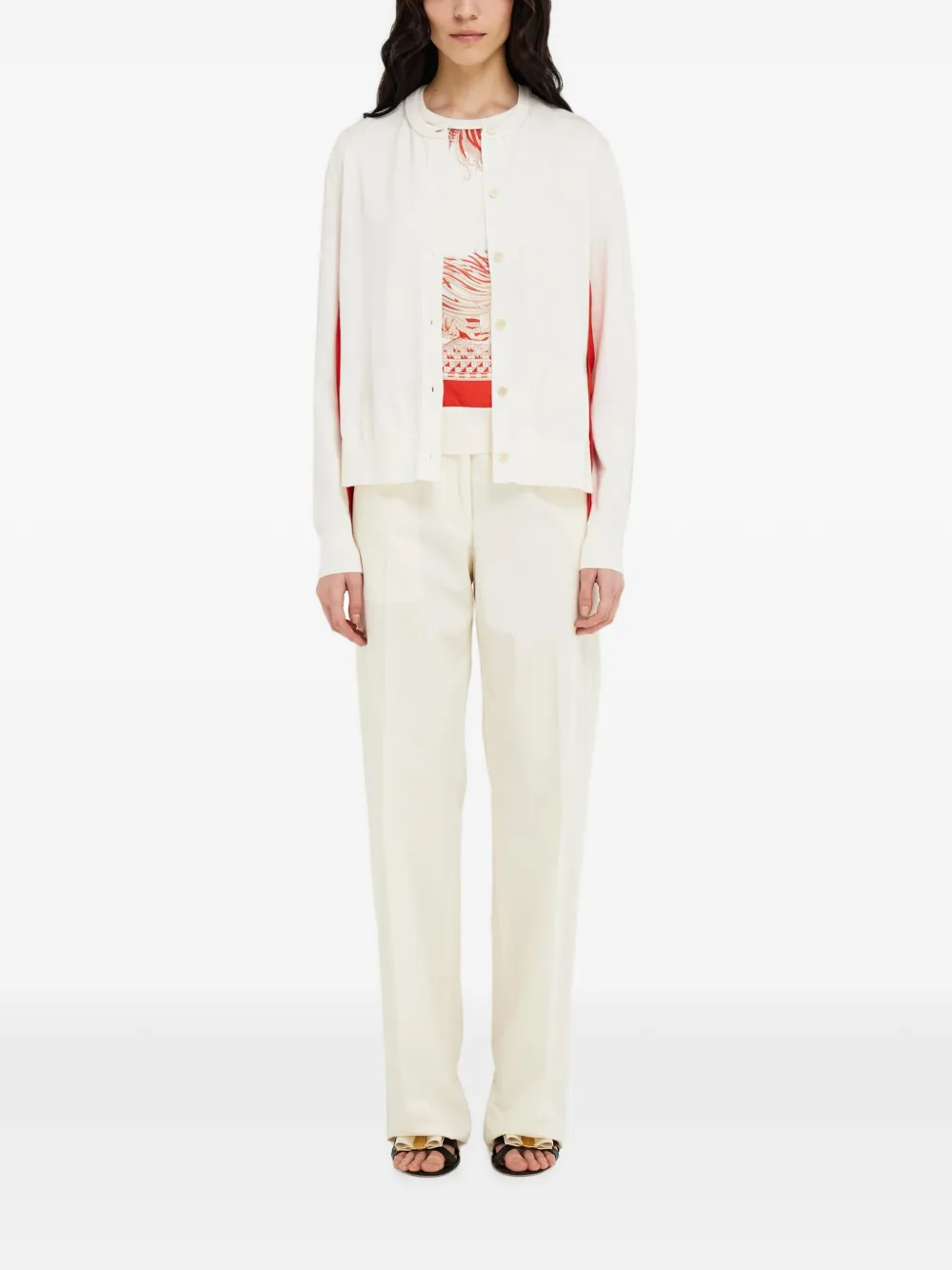 Ferragamo Mouwloze trui met veren en print Wit