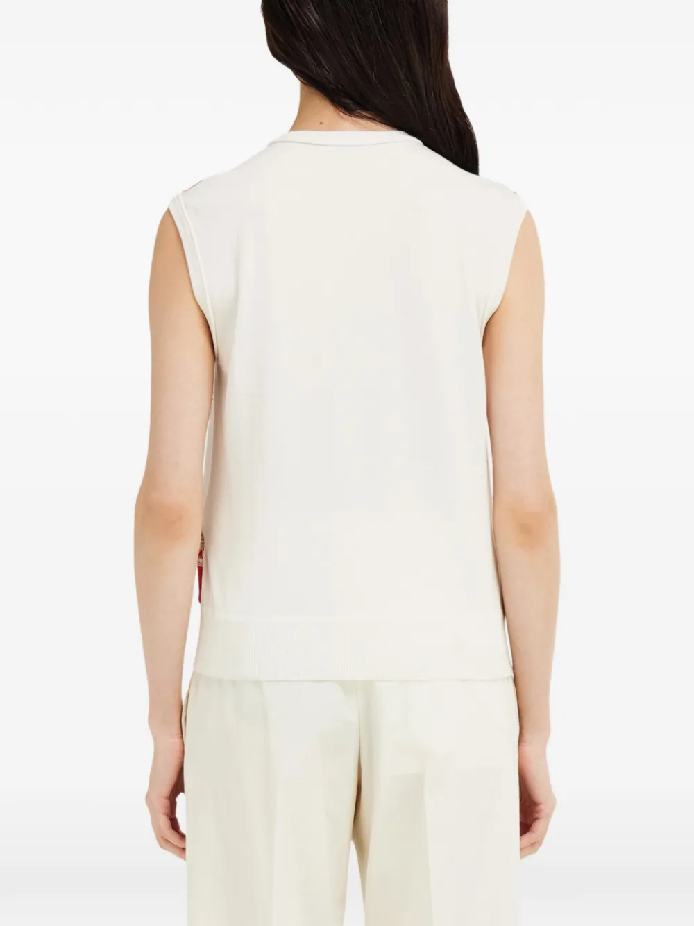 Ferragamo Mouwloze trui met veren en print Wit