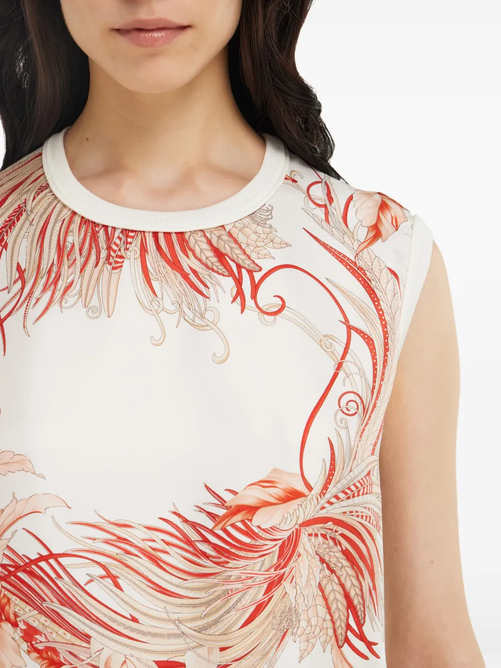 Ferragamo Mouwloze trui met veren en print Wit