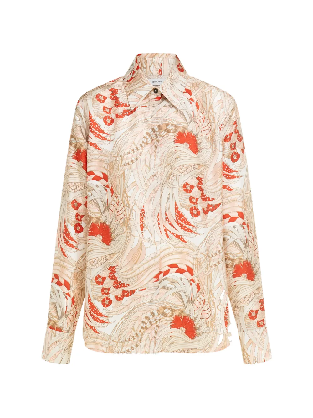 Ferragamo rooster-print silk twill shirt - Nude