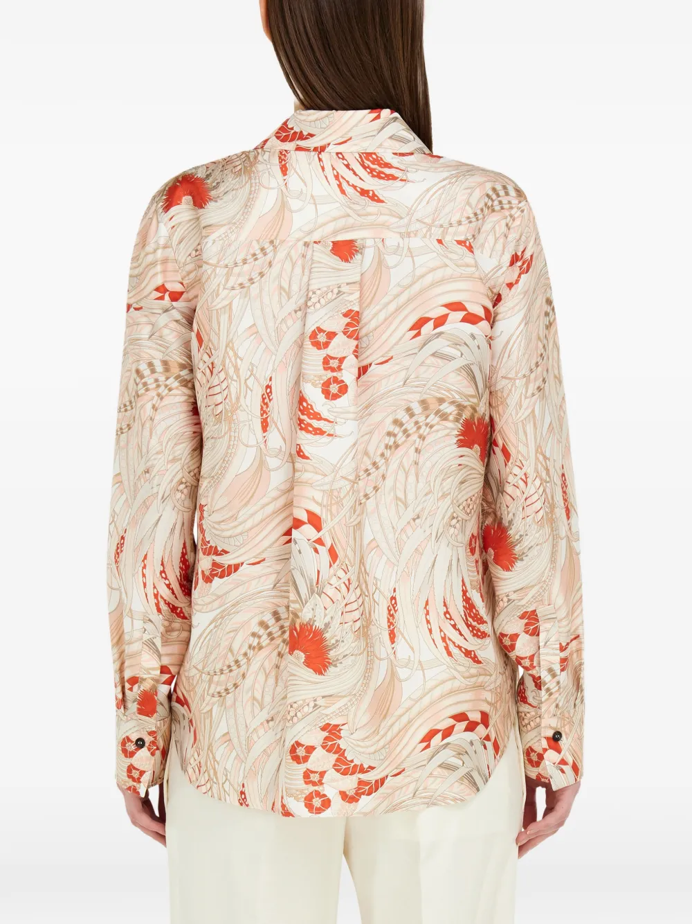 Ferragamo Zijden twill blouse met hanen-print Beige