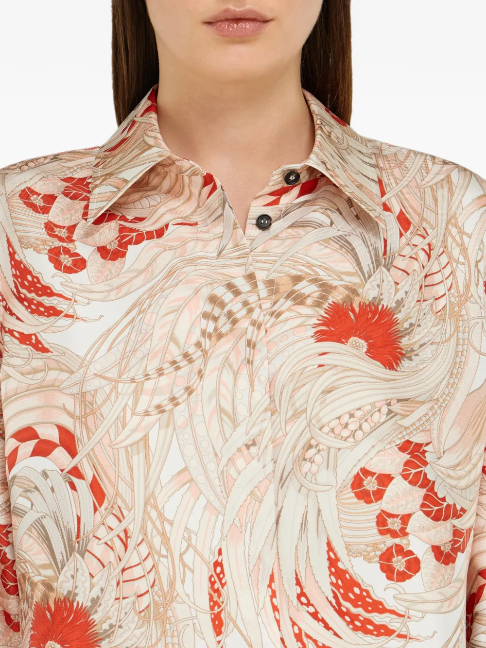 Ferragamo Zijden twill blouse met hanen-print Beige