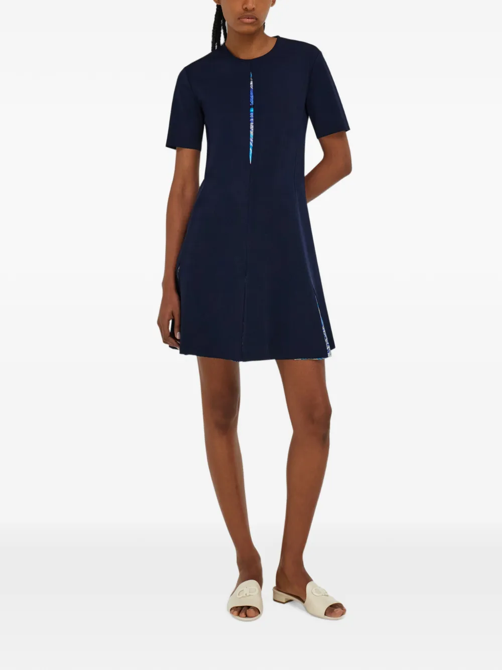Ferragamo Gebreide jurk met hanen-print Blauw