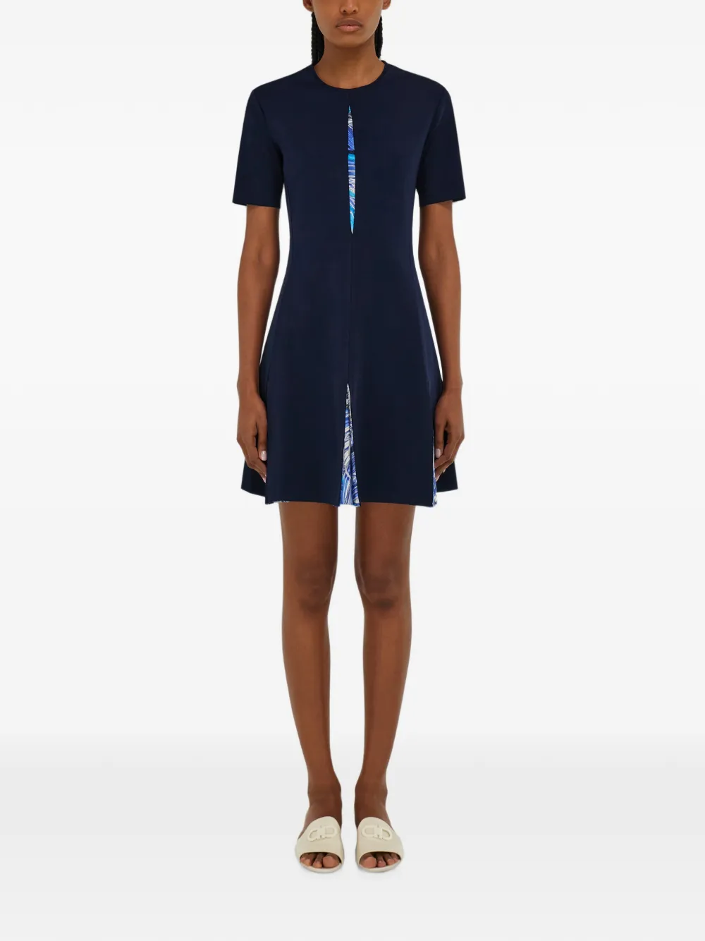 Ferragamo Gebreide jurk met hanen-print Blauw
