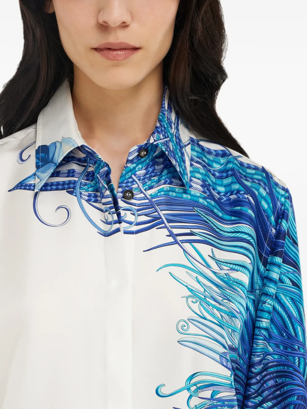 Ferragamo Zijden blouse met veren-print Wit