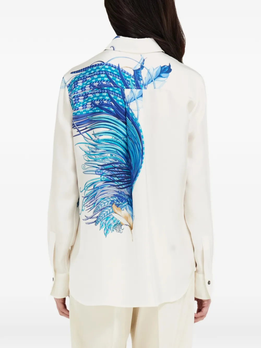 Ferragamo Zijden blouse met veren-print Wit