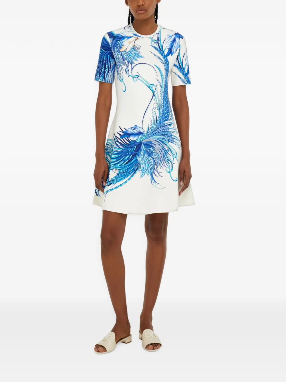 Ferragamo Jurk met veren-print Wit