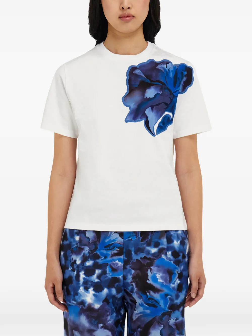 Ferragamo T-shirt met anjer-print en zijden inlay Wit