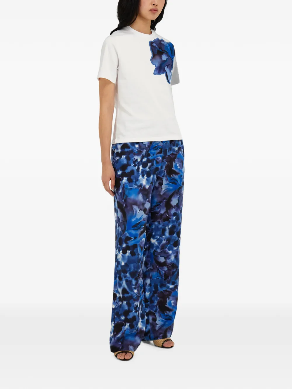 Ferragamo T-shirt met anjer-print en zijden inlay Wit