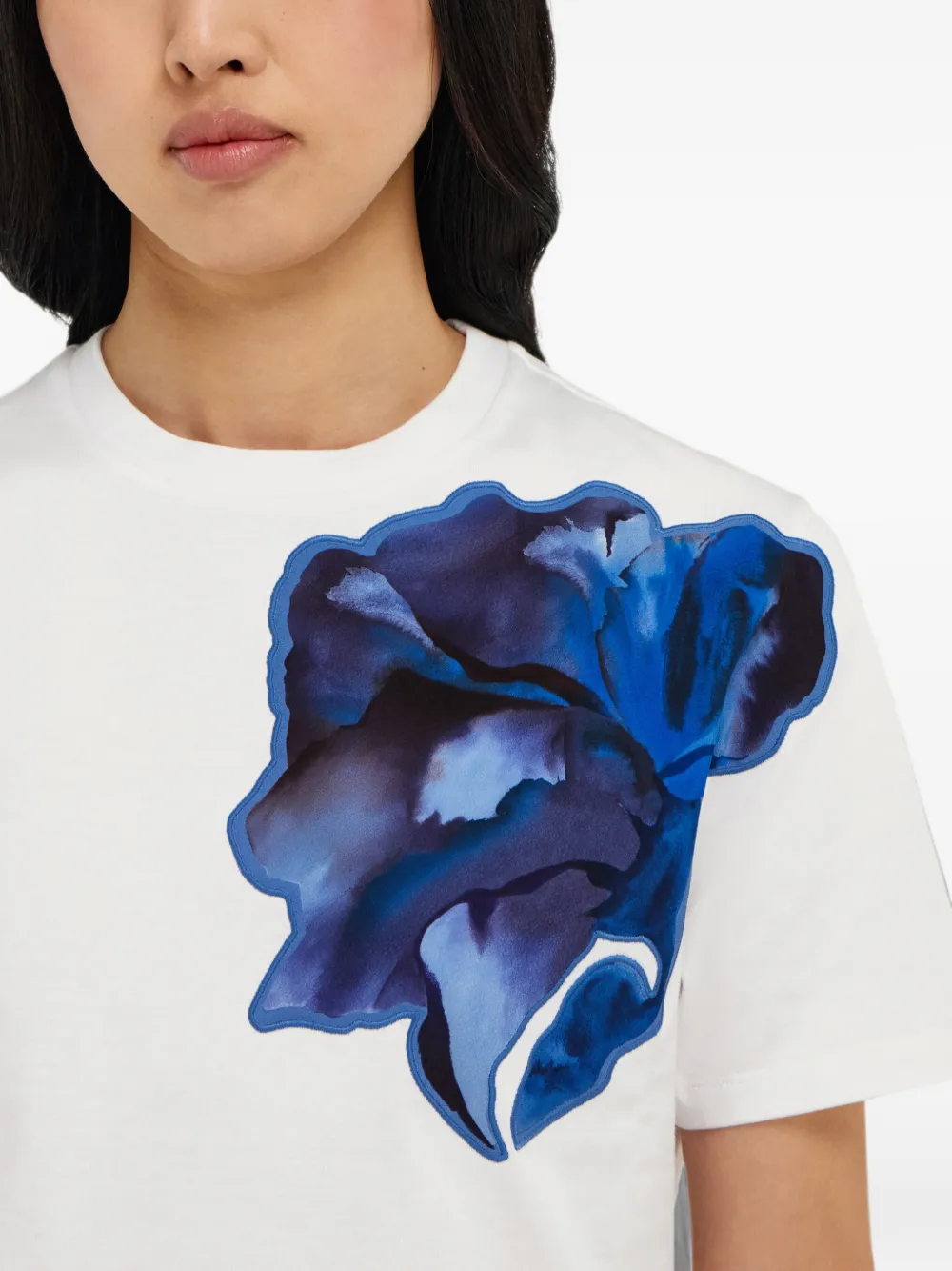 Ferragamo T-shirt met anjer-print en zijden inlay Wit