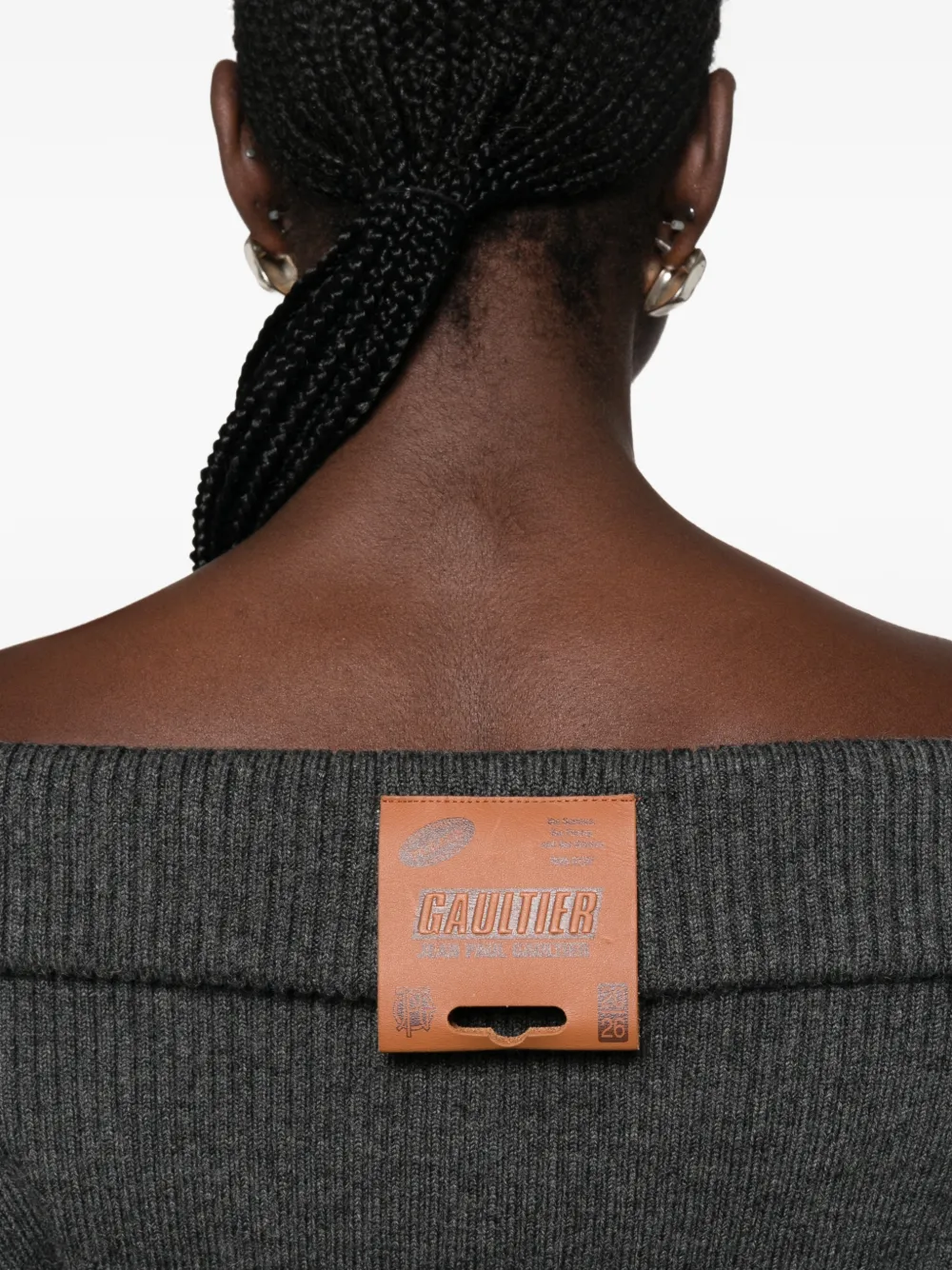 Jean Paul Gaultier Off-shoulder ribgebreide mini-jurk Grijs