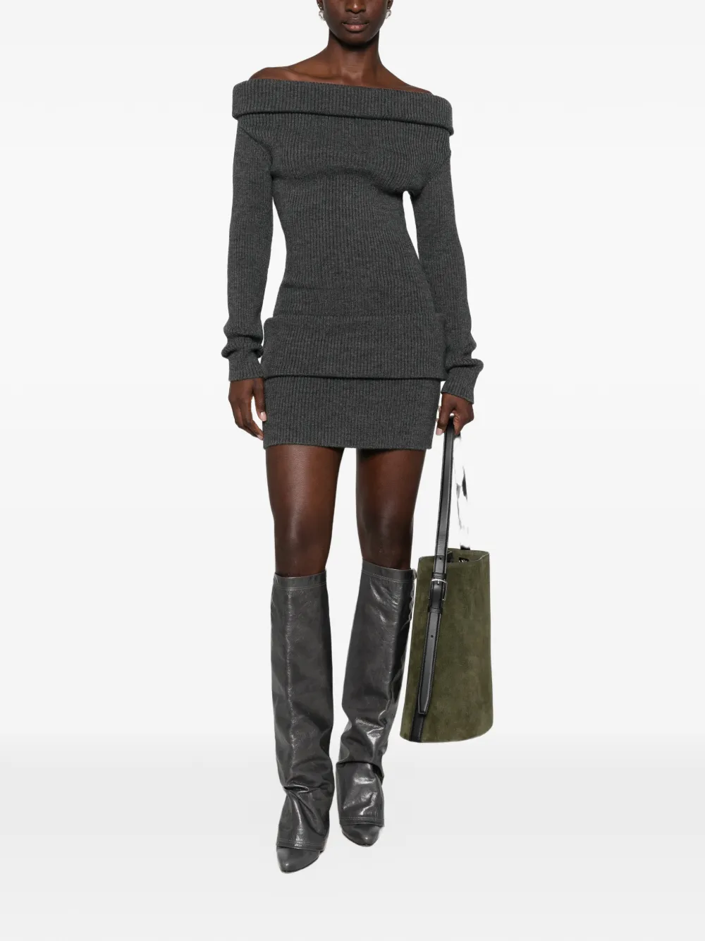 Jean Paul Gaultier Off-shoulder ribgebreide mini-jurk Grijs