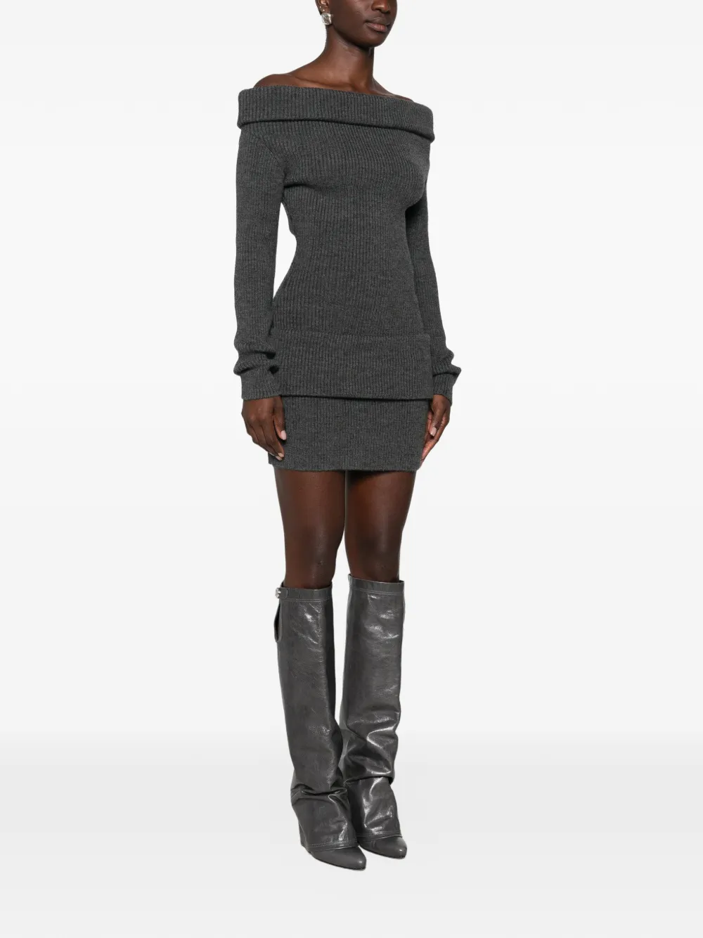 Jean Paul Gaultier Off-shoulder ribgebreide mini-jurk Grijs