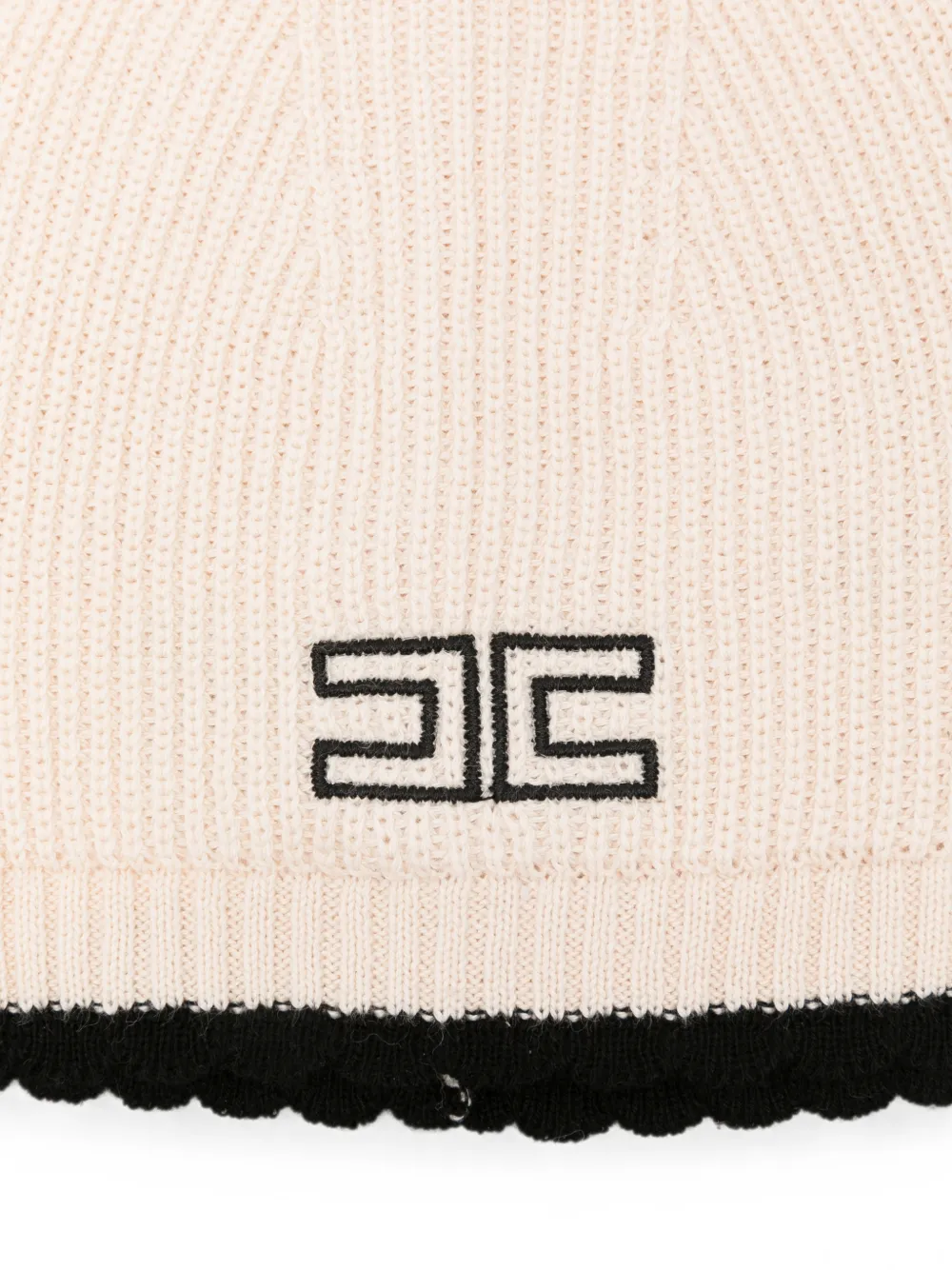 Elisabetta Franchi La Mia Bambina Gewelfde muts met geborduurd logo Beige