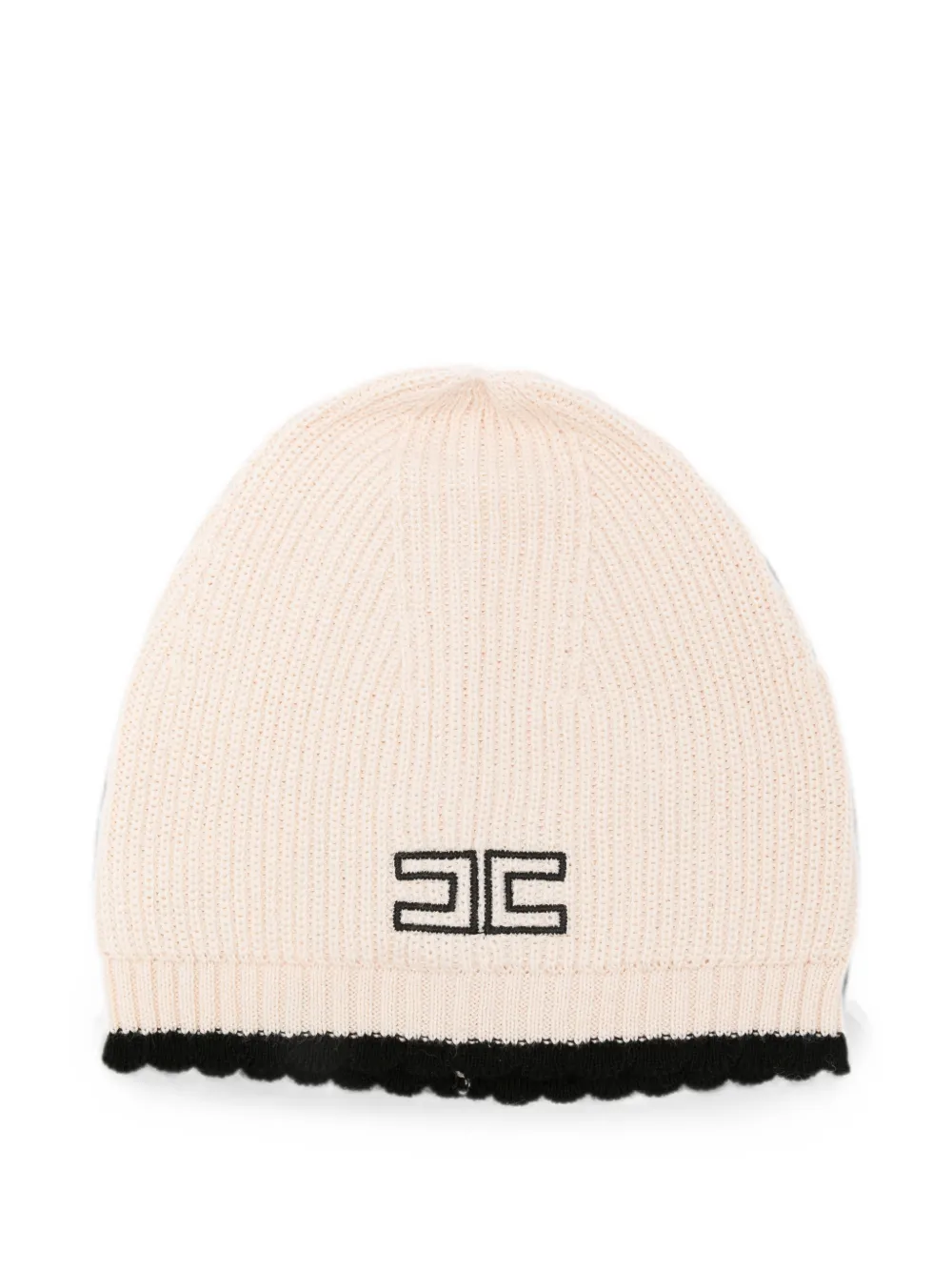 Elisabetta Franchi La Mia Bambina logo-embroidered scalloped beanie hat - Toni neutri