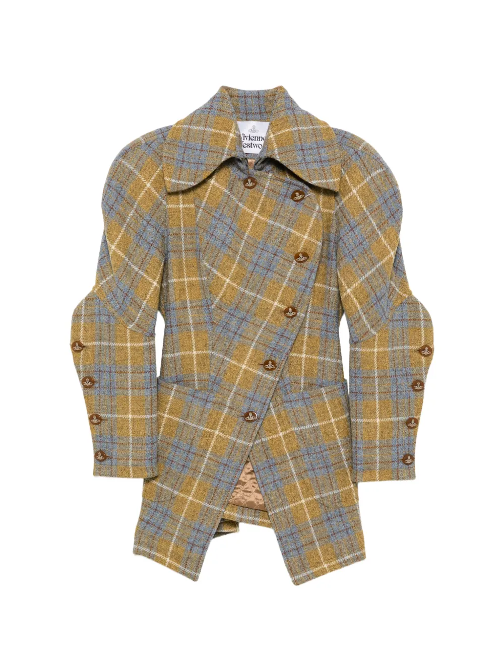 Vivienne Westwood Gale check-pattern asymmetric coat - Yellow