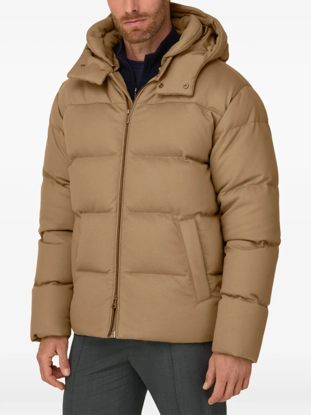 Boggi Milano Bomberjack van wolblend gewatteerd met ganzendons Beige