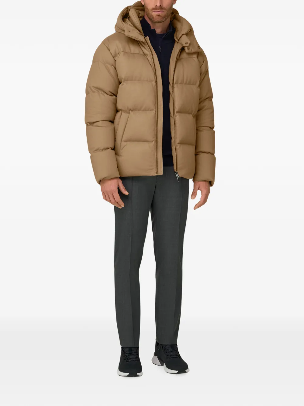 Boggi Milano Bomberjack van wolblend gewatteerd met ganzendons Beige