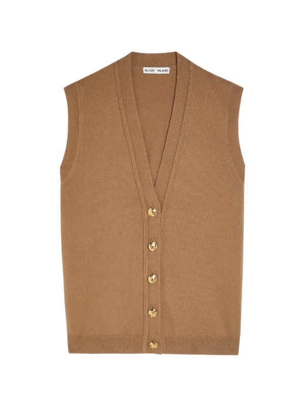 BLAZÉ Milano Highland V-neck Button-up Vest in Brown