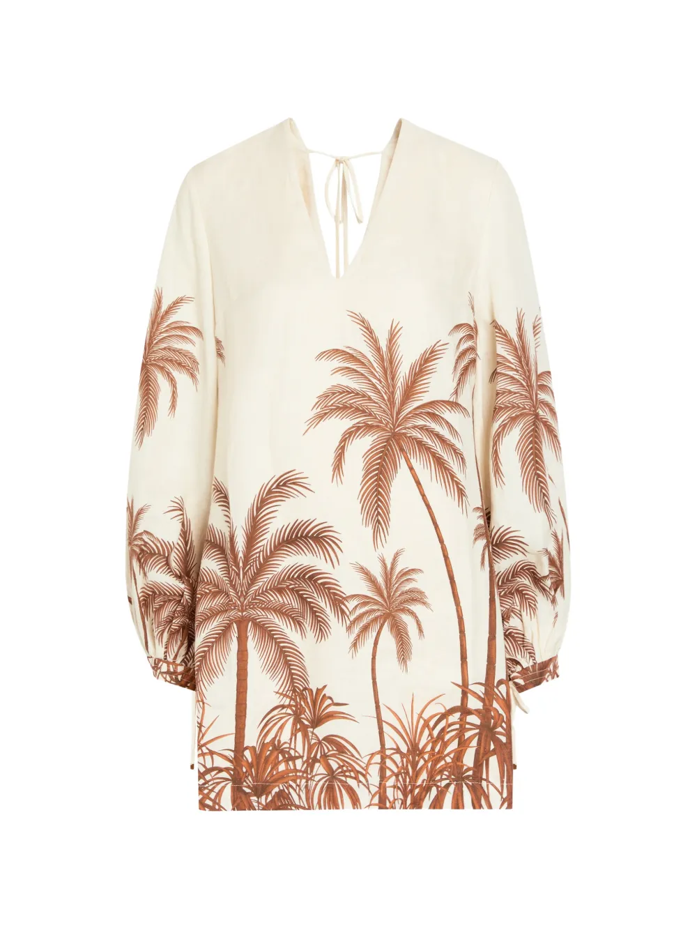 ANDRES OTALORA Y el Mar palm tree-print V-neck mini dress - Neutrals