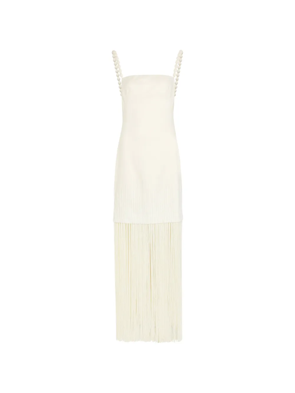 Andres Otalora Fringe-detail Beaded-strap Midi Dress In Neutral