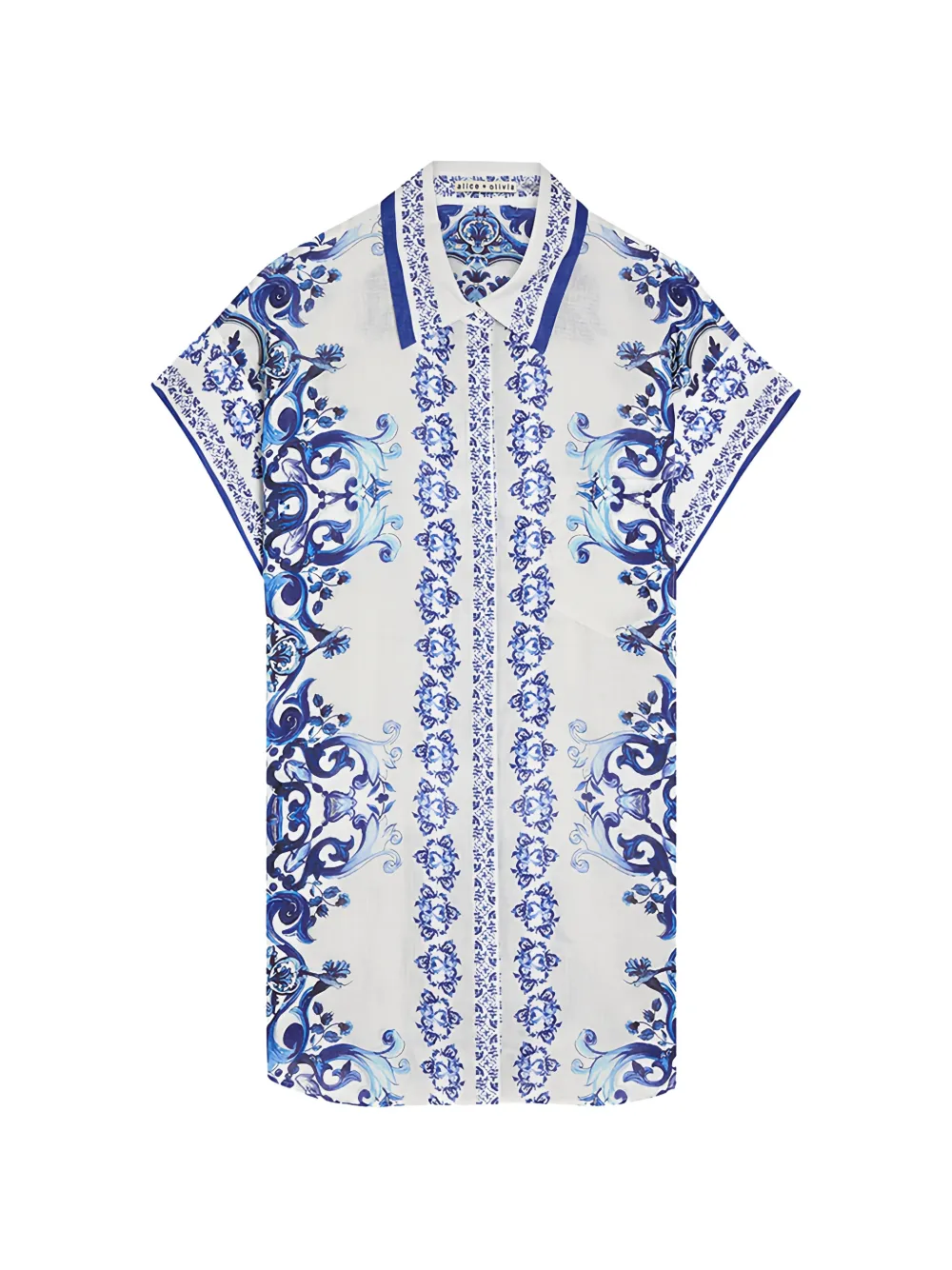 alice + olivia floral-print linen shirt - White