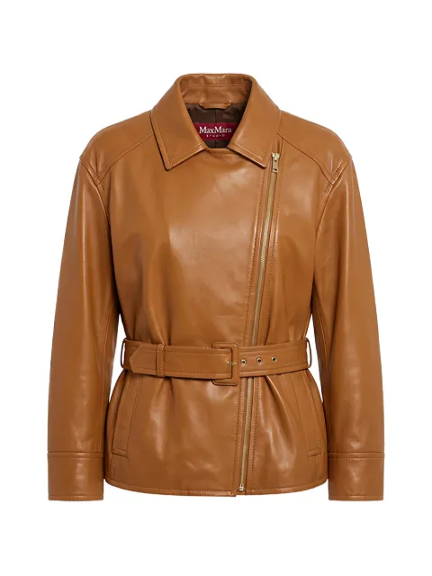 Max Mara Giusto belted leather biker jacket