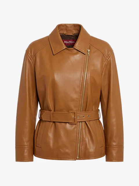 Max Mara chaqueta biker Giusto de piel con cinturón