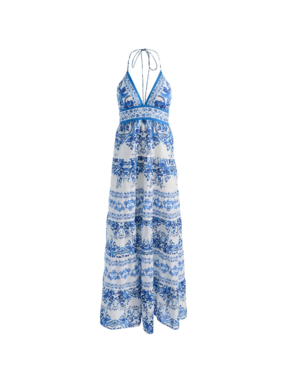 Alice And Olivia Karolina Printed Halterneck Maxi Dress In Blue