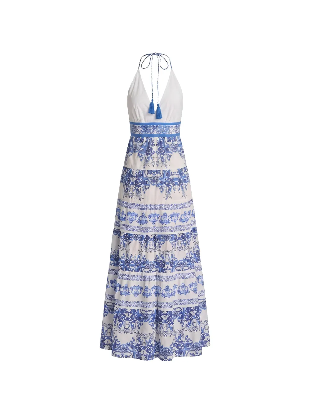 alice + olivia Karolina maxi-jurk met halternek en print Wit