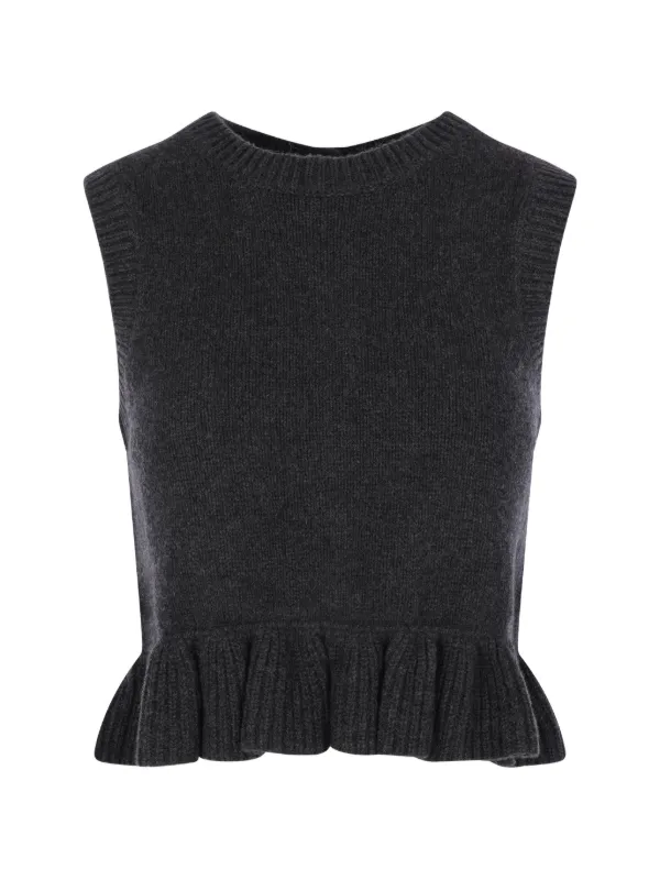 Cecilie Bahnsen Ruffled-peplum Crew-neck Gilet in Grey