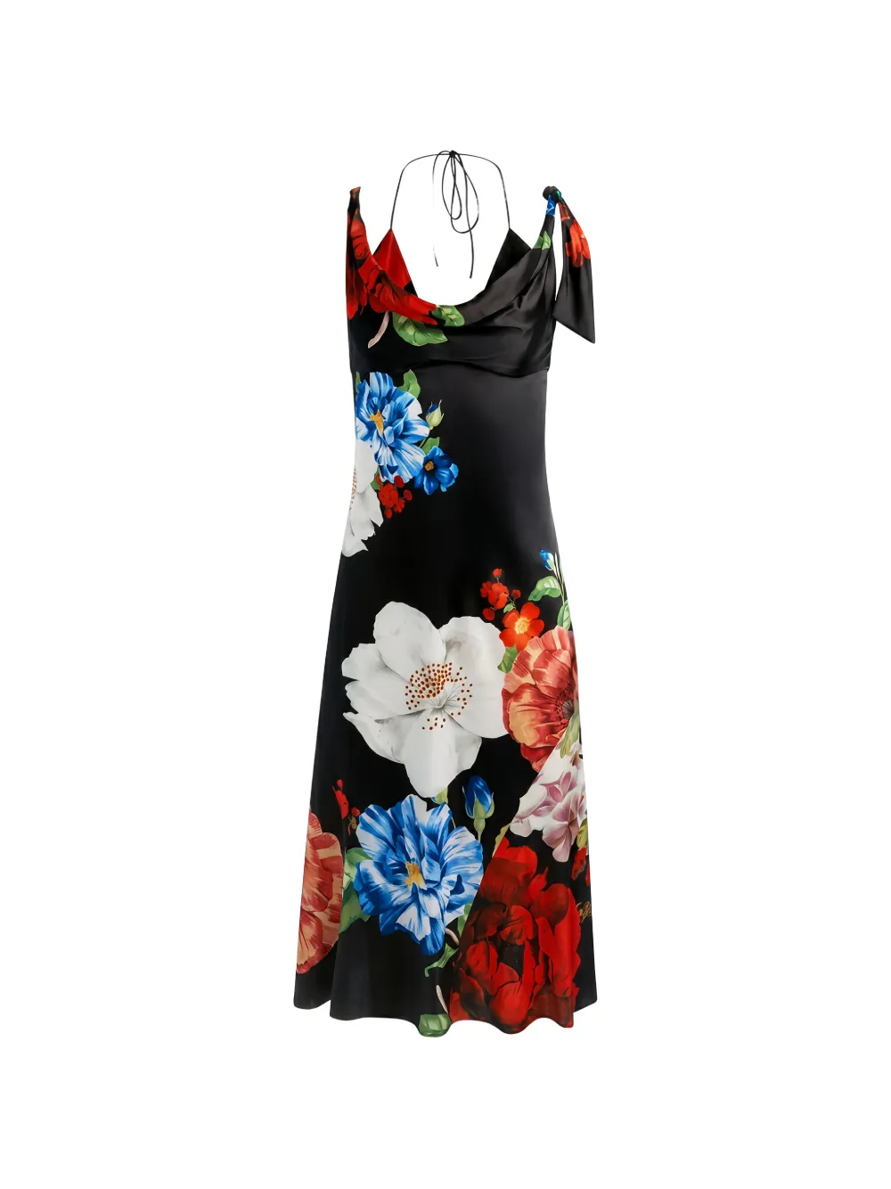 alice + olivia floral-print cowl-neck midi dress - Nero