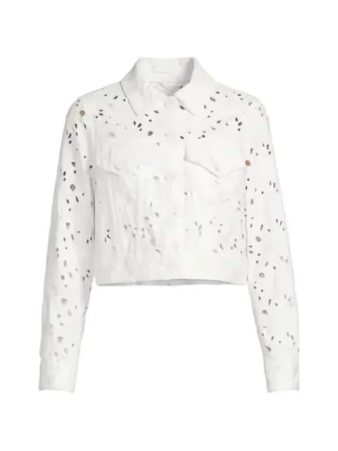 alice + olivia Chloe laser-cut classic-collar denim jacket 