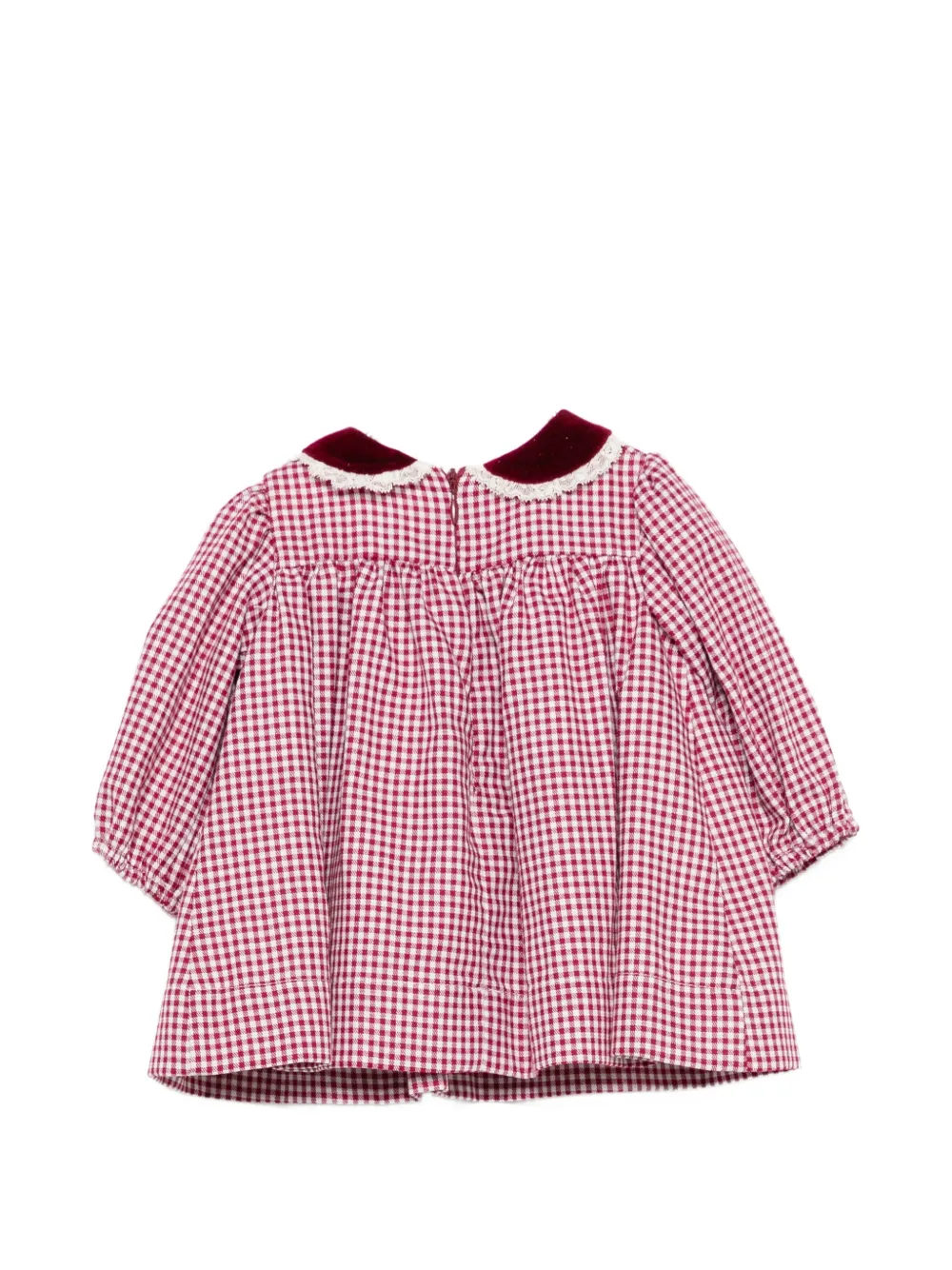 La Stupenderia gingham velvet-trim dress Rood