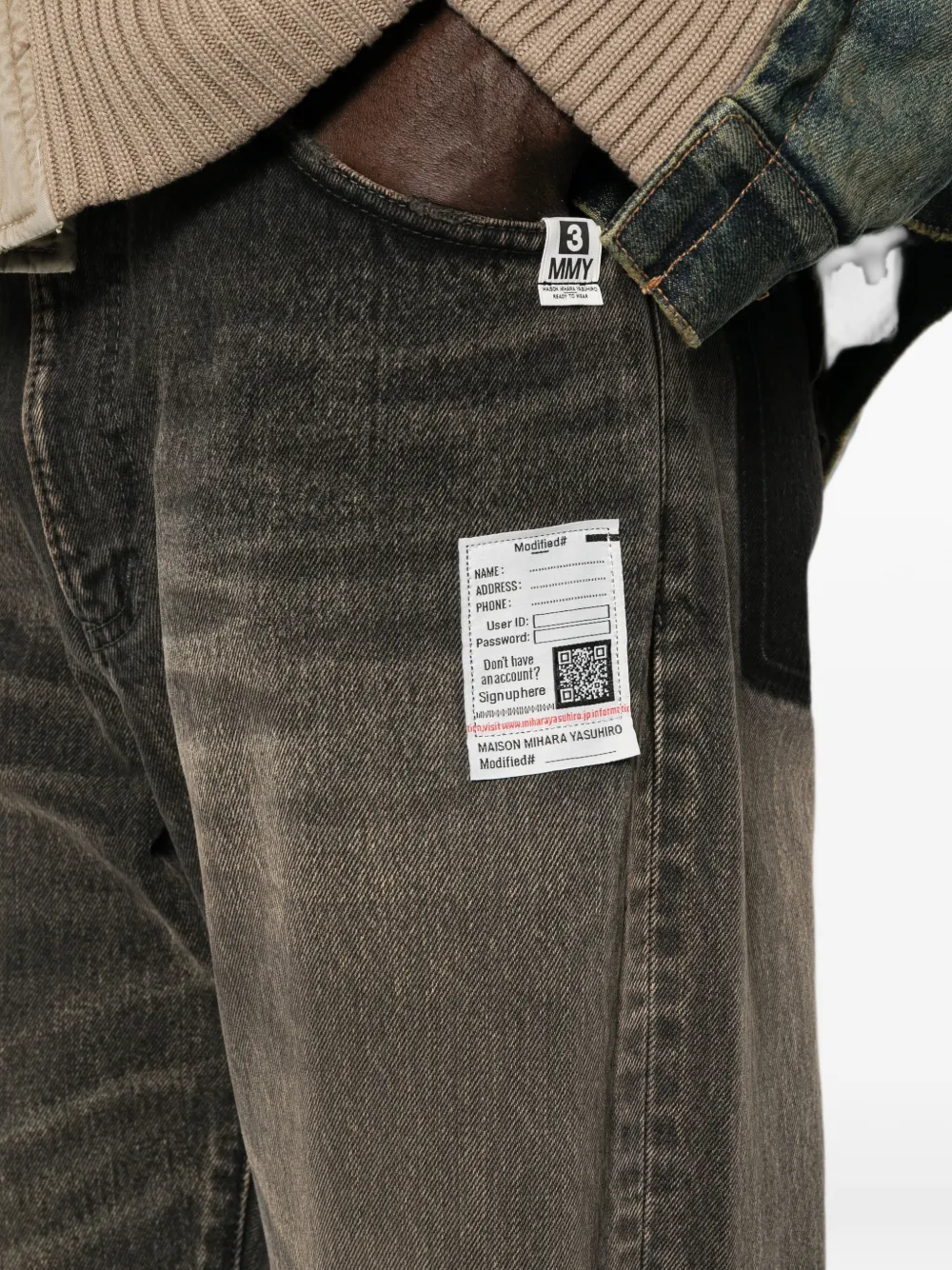Maison MIHARA YASUHIRO Jeans met whisker-effect en patchdetail Zwart