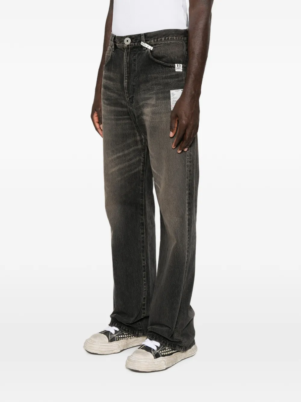 Maison MIHARA YASUHIRO Jeans met whisker-effect en patchdetail Zwart